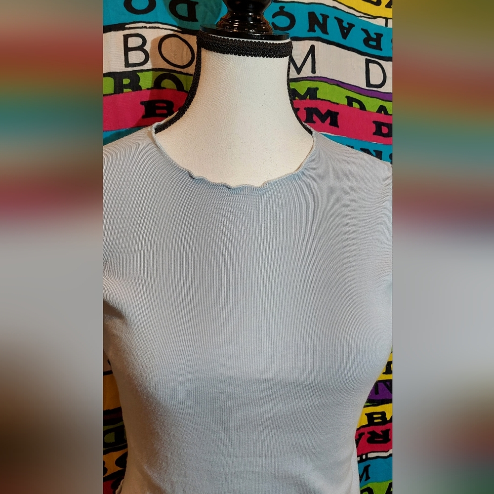 Brandy Melville Light Blue Ruffle Hem Crop Top - Picture 2 of 7